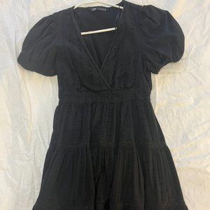 Zara Black Midi Summer Dress; Floral Lace Engraving